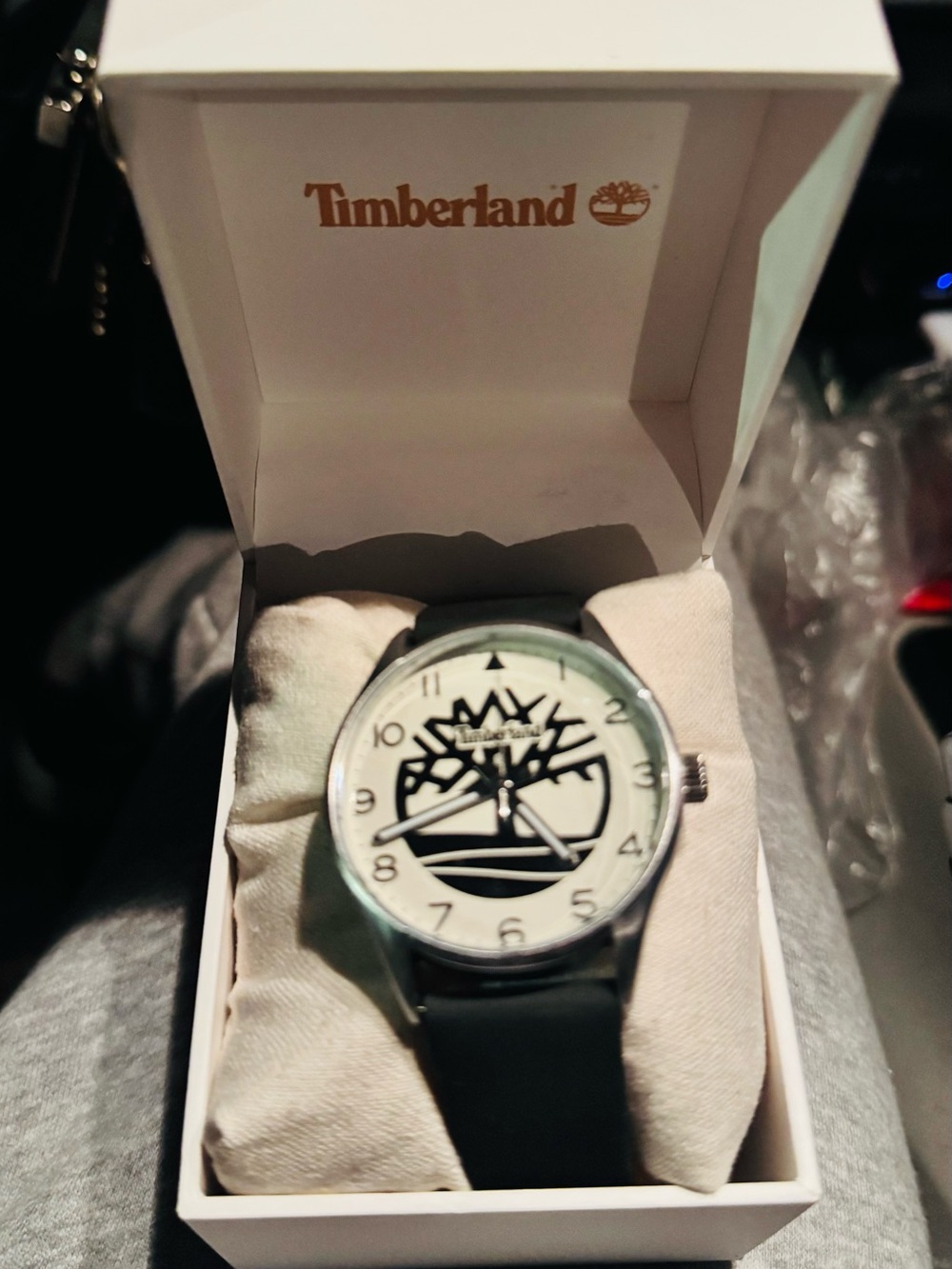 Timberland Black Strap Watch with White Dial and Logo